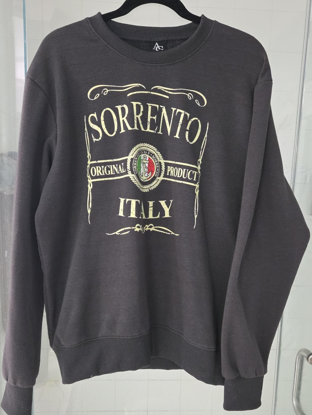 Ag Adriano Goldschmied Dark Gray 'Sorrento Italy' Graphic Crewneck